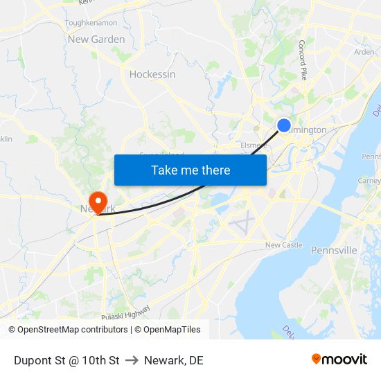 Dupont St @ 10th St to Newark, DE map