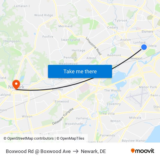 Boxwood Rd @ Boxwood Ave to Newark, DE map