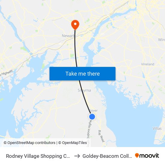 Rodney Village Shopping Center to Goldey-Beacom College map