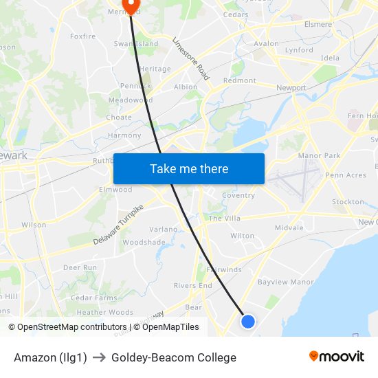 Amazon (Ilg1) to Goldey-Beacom College map