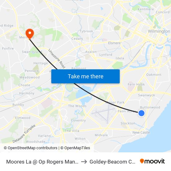 Moores La @ Op Rogers Manor Park to Goldey-Beacom College map