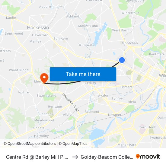 Centre Rd @ Barley Mill Plaza to Goldey-Beacom College map