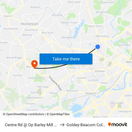 Centre Rd @ Op Barley Mill Plaza to Goldey-Beacom College map