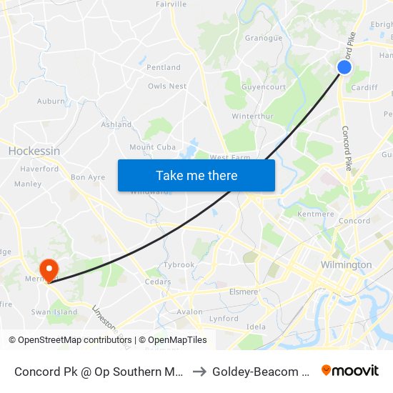 Concord Pk @ Op Southern Mall Ent - Sb to Goldey-Beacom College map