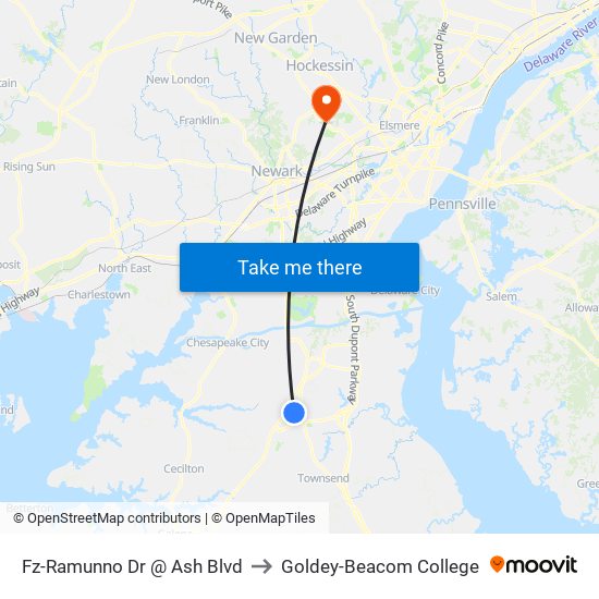 Fz-Ramunno Dr @ Ash Blvd to Goldey-Beacom College map