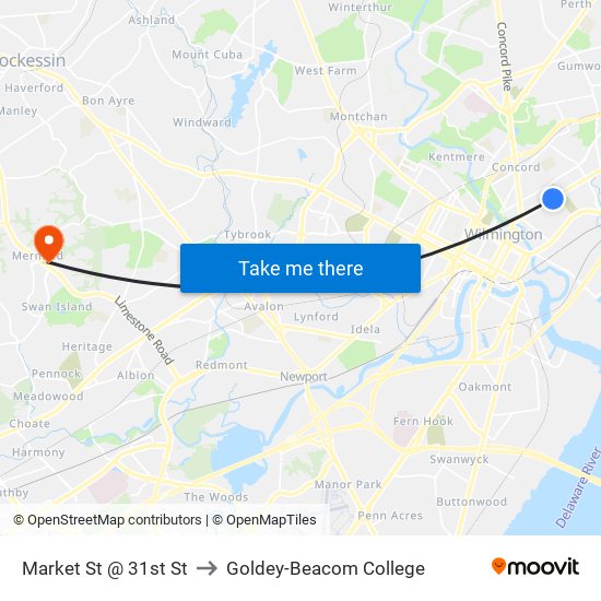 Market St @ 31st St to Goldey-Beacom College map