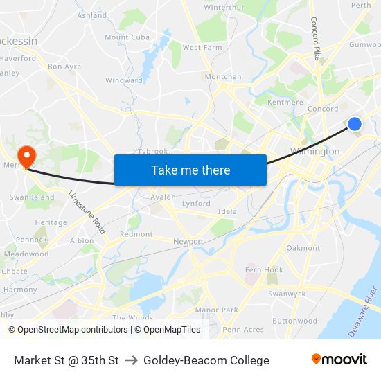 Market St @ 35th St to Goldey-Beacom College map