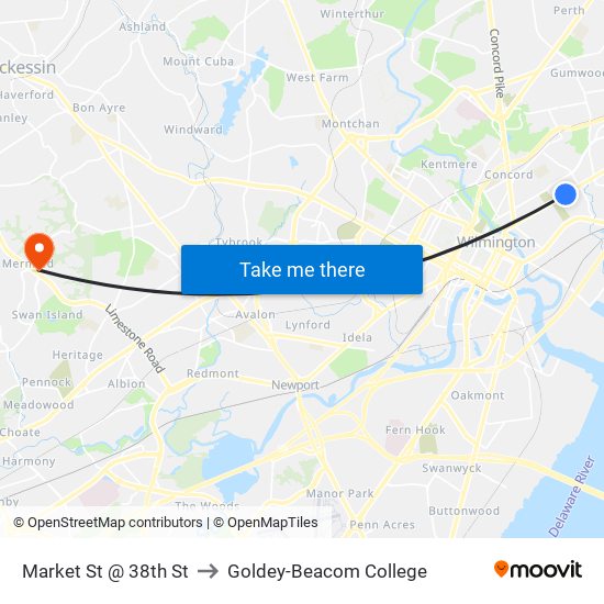 Market St @ 38th St to Goldey-Beacom College map