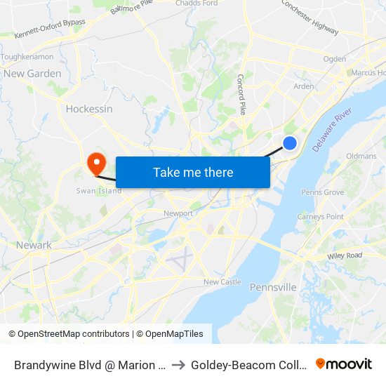 Brandywine Blvd @ Marion Ave to Goldey-Beacom College map