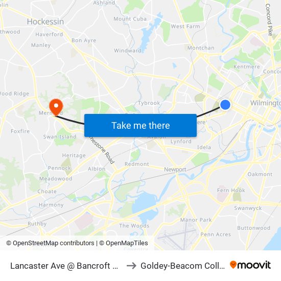 Lancaster Ave @ Bancroft Pkwy to Goldey-Beacom College map