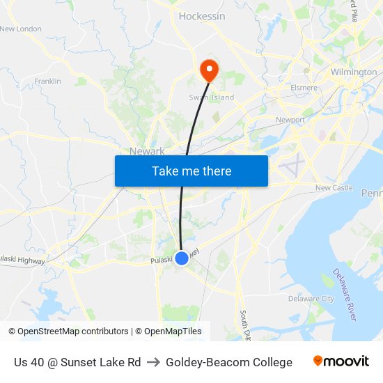 Us 40 @ Sunset Lake Rd to Goldey-Beacom College map