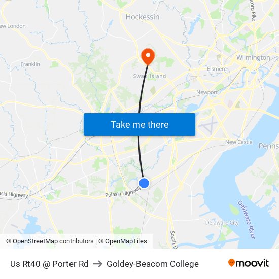 Us Rt40 @ Porter Rd to Goldey-Beacom College map