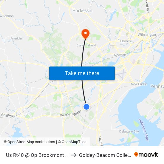 Us Rt40 @ Op Brookmont Dr to Goldey-Beacom College map