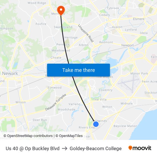 Us 40 @ Op Buckley Blvd to Goldey-Beacom College map