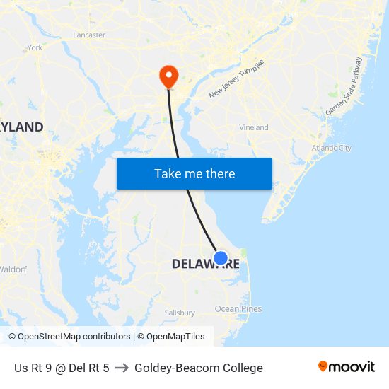 Us Rt 9 @ Del Rt 5 to Goldey-Beacom College map