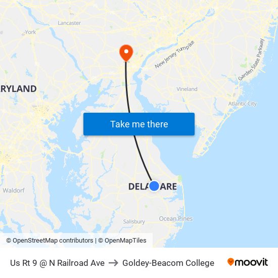 Us Rt 9 @ N Railroad Ave to Goldey-Beacom College map