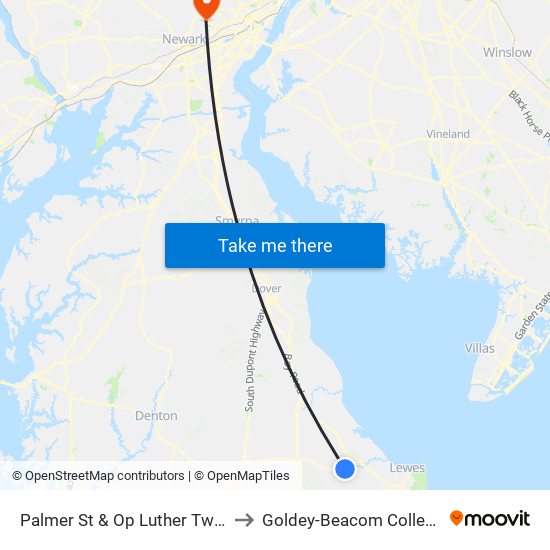 Palmer St & Op Luther Twrs to Goldey-Beacom College map