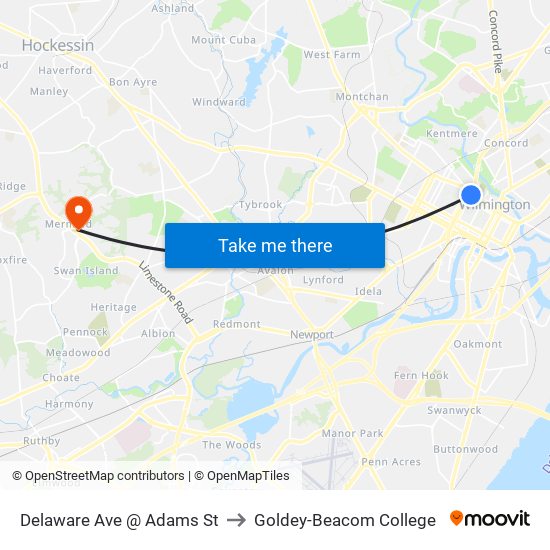 Delaware Ave @ Adams St to Goldey-Beacom College map
