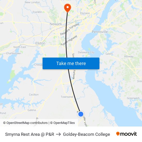 Smyrna Rest Area @ P&R to Goldey-Beacom College map