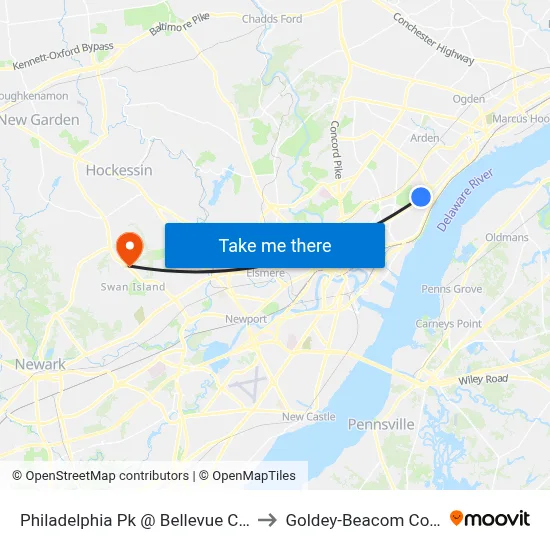 Philadelphia Pk @ Bellevue Corp Cr to Goldey-Beacom College map