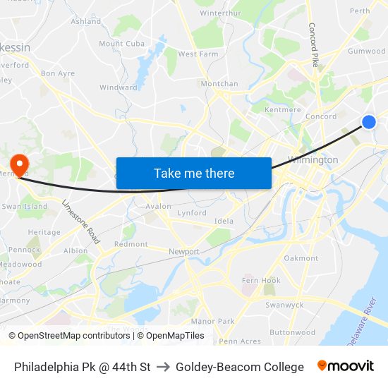 Philadelphia Pk @ 44th St to Goldey-Beacom College map