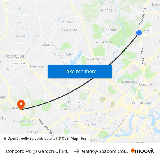 Concord Pk @ Garden Of Eden Rd to Goldey-Beacom College map