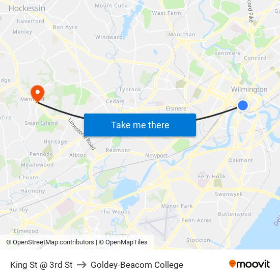 King St @ 3rd St to Goldey-Beacom College map