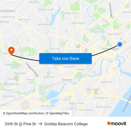 26th St @ Pine St to Goldey-Beacom College map