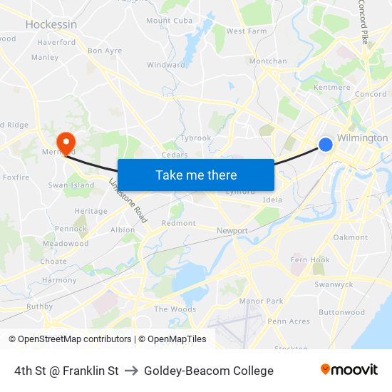 4th St @ Franklin St to Goldey-Beacom College map