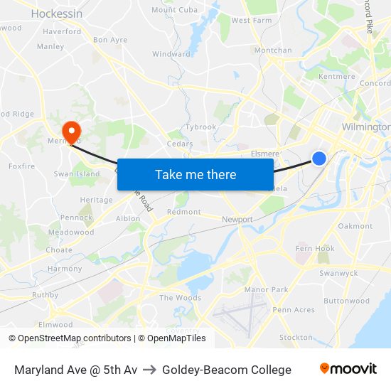Maryland Ave @ 5th Av to Goldey-Beacom College map