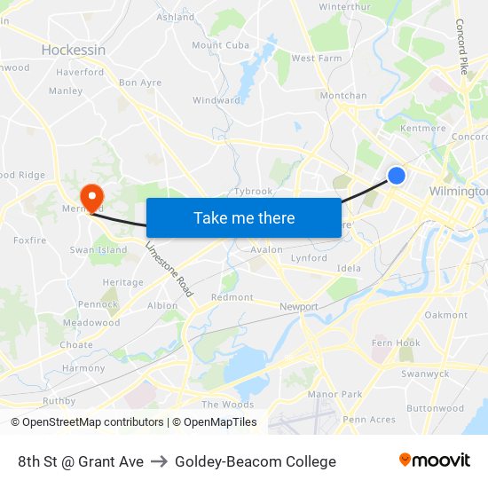 8th St @ Grant Ave to Goldey-Beacom College map