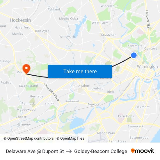Delaware Ave @ Dupont St to Goldey-Beacom College map