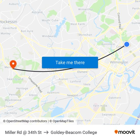 Miller Rd @ 34th St to Goldey-Beacom College map