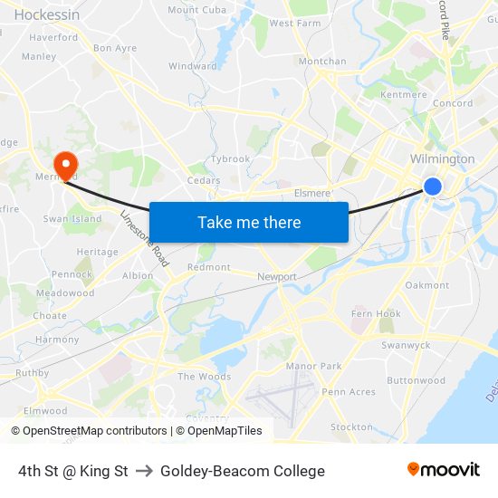 4th St @ King St to Goldey-Beacom College map