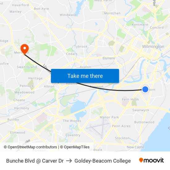 Bunche Blvd @ Carver Dr to Goldey-Beacom College map