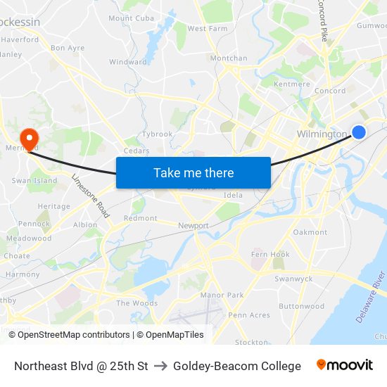 Northeast Blvd @ 25th St to Goldey-Beacom College map