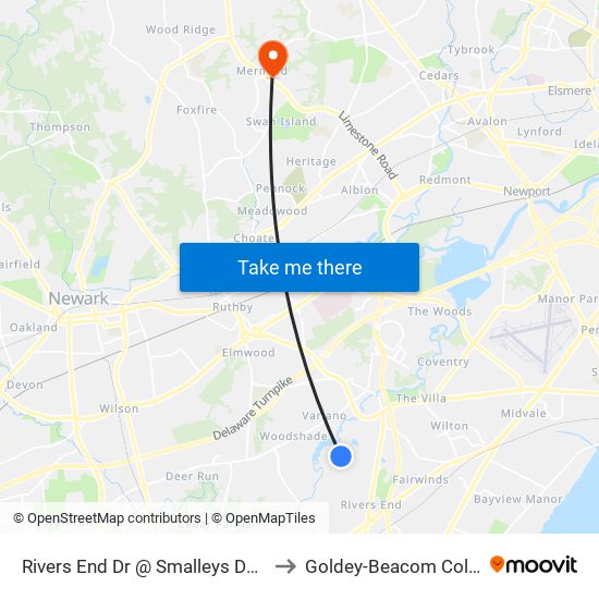 Rivers End Dr @ Smalleys Dam Rd to Goldey-Beacom College map