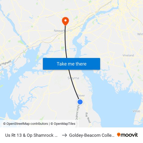 Us Rt 13 & Op Shamrock Ave to Goldey-Beacom College map