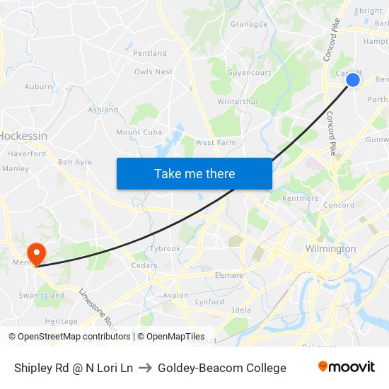 Shipley Rd @ N Lori Ln to Goldey-Beacom College map