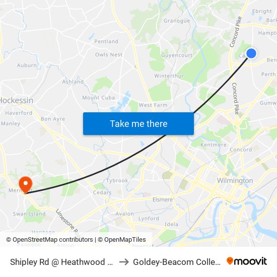 Shipley Rd @ Heathwood Rd to Goldey-Beacom College map