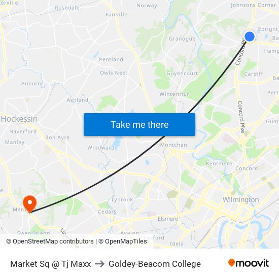 Market Sq @ Tj Maxx to Goldey-Beacom College map