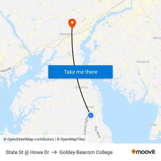 State St @ Howe Dr to Goldey-Beacom College map