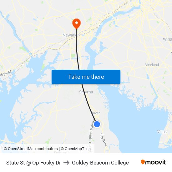 State St @ Op Fosky Dr to Goldey-Beacom College map