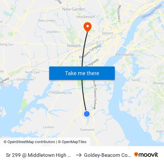 Sr 299 @ Middletown High School to Goldey-Beacom College map