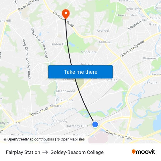 Fairplay Station to Goldey-Beacom College map