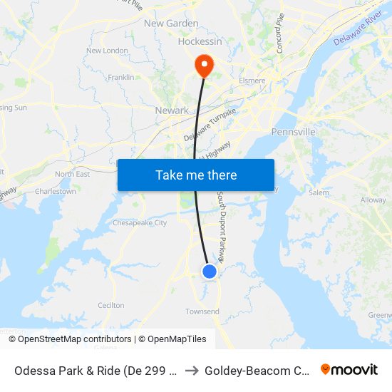 Odessa Park & Ride (De 299 & De 1) to Goldey-Beacom College map