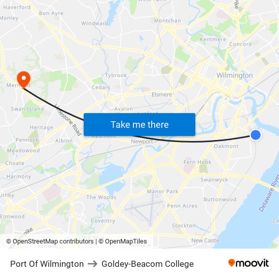 Port Of Wilmington to Goldey-Beacom College map