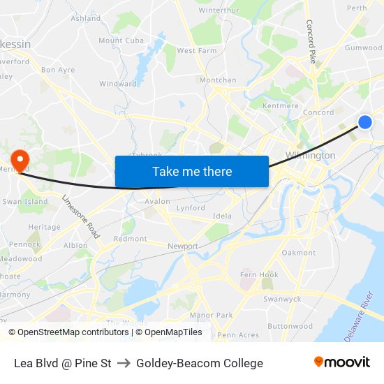 Lea Blvd @ Pine St to Goldey-Beacom College map