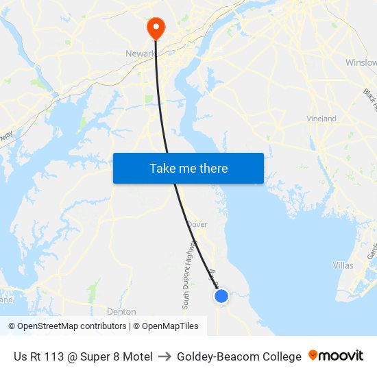 Us Rt 113 @ Super 8 Motel to Goldey-Beacom College map