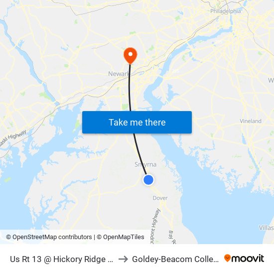 Us Rt 13 @ Hickory Ridge Rd to Goldey-Beacom College map